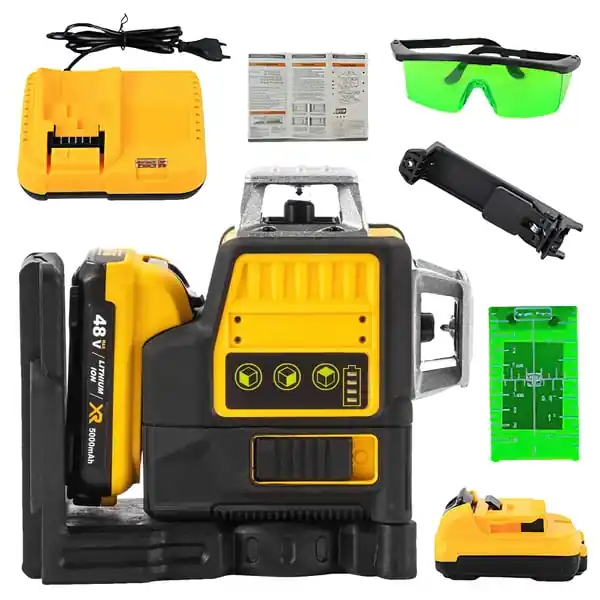 3D-laseritaso, 12V akku, vihreä säde, itsestään tasoittuva, 12 Riviä Akulla Lähetetään Heti